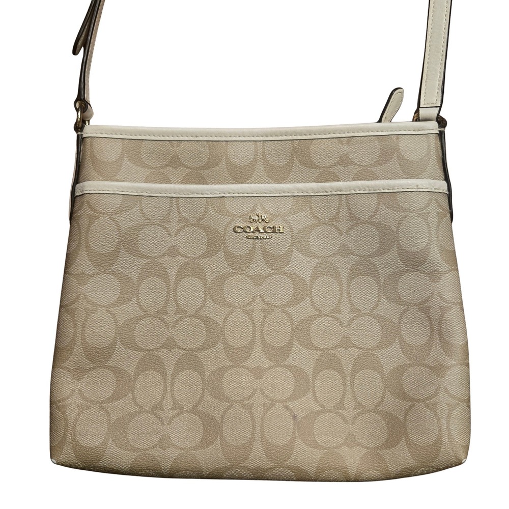 Coach Signature File Bag Crossbody Beige Cream Canvas Leather Gold Logo F29210 - Picture 5 of 10